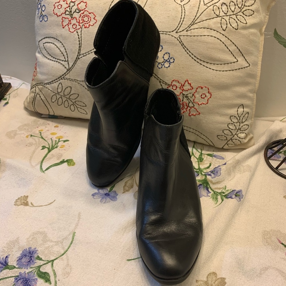 Apri Black Leather Calf Hair Bootie